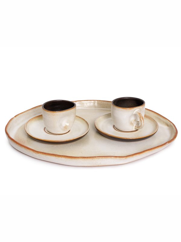 Set 2 Xícaras de café com alça + Bandeja oval P - Off