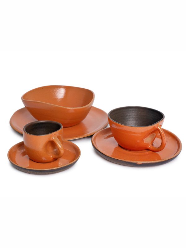 Set Bowl papaya + Prato sobremesa + Xícara de café com alça + Xícara de chá - Terracota