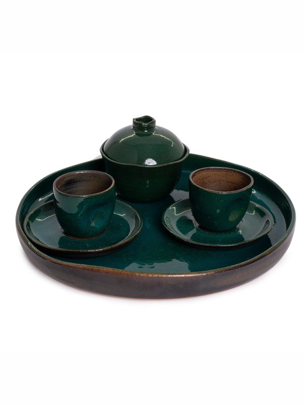 Set 2 Xícaras de café contemporânea + Prato de bolo + Açucareiro - Esmeralda