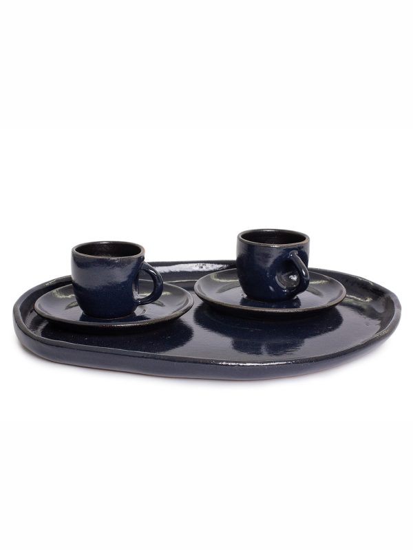 Set 2 Xícaras de café com alça + Bandeja oval P - Marinho