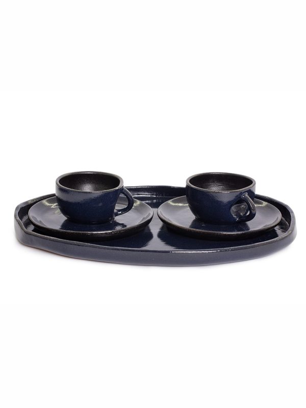 Set 2 Xícaras de chá + Bandeja oval M - Marinho