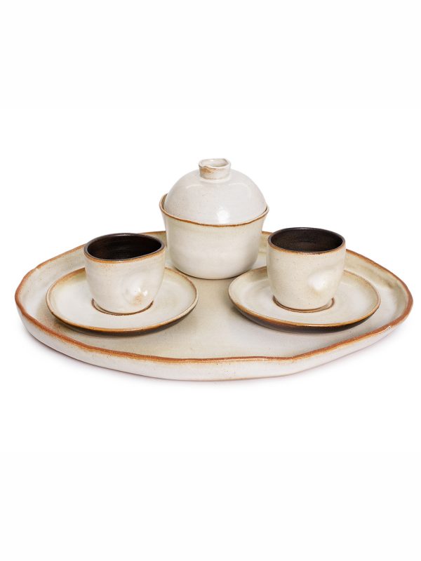 Set 2 Xícaras de café contemporânea + Bandeja oval P + Açucareiro - Off