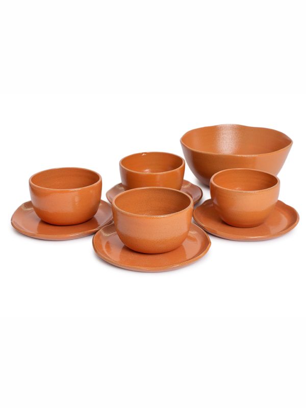 Set Bowl orgânico G + 4 Pratos de pão + 4 Bowls de entrada - Terracota