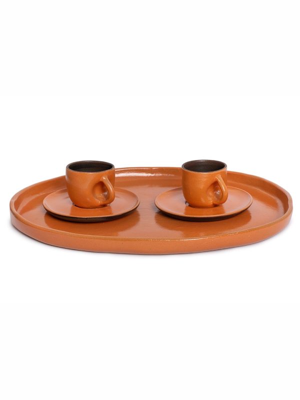 Set 2 Xícaras de café com alça + Bandeja oval G - Terracota