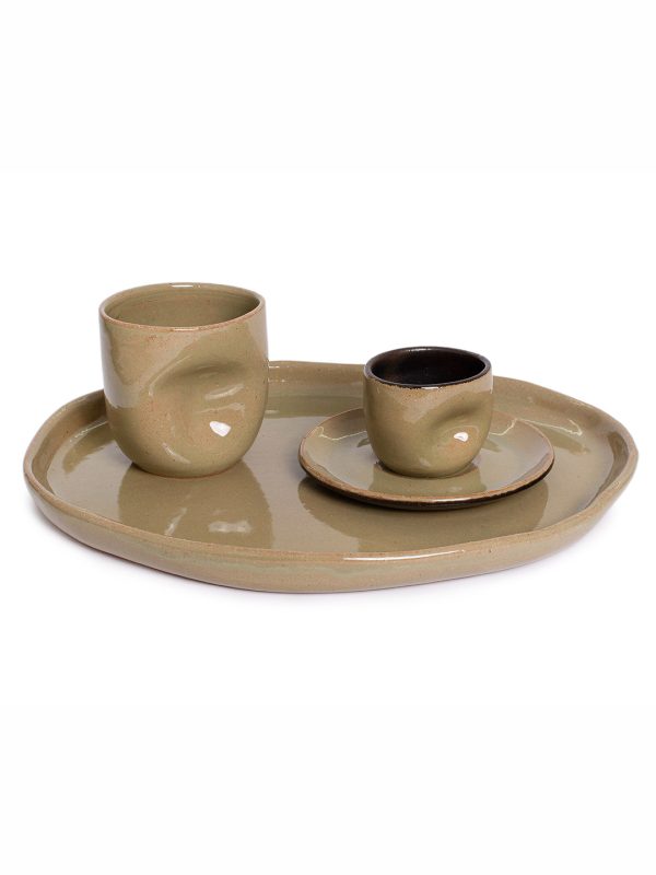 Set Bandeja oval M + Copão amassado + Xícara de café contemporânea - Oliva
