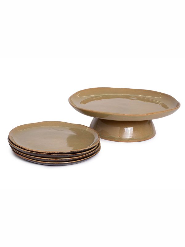 Set Prato de bolo com pé + Prato de sobremesa - Oliva